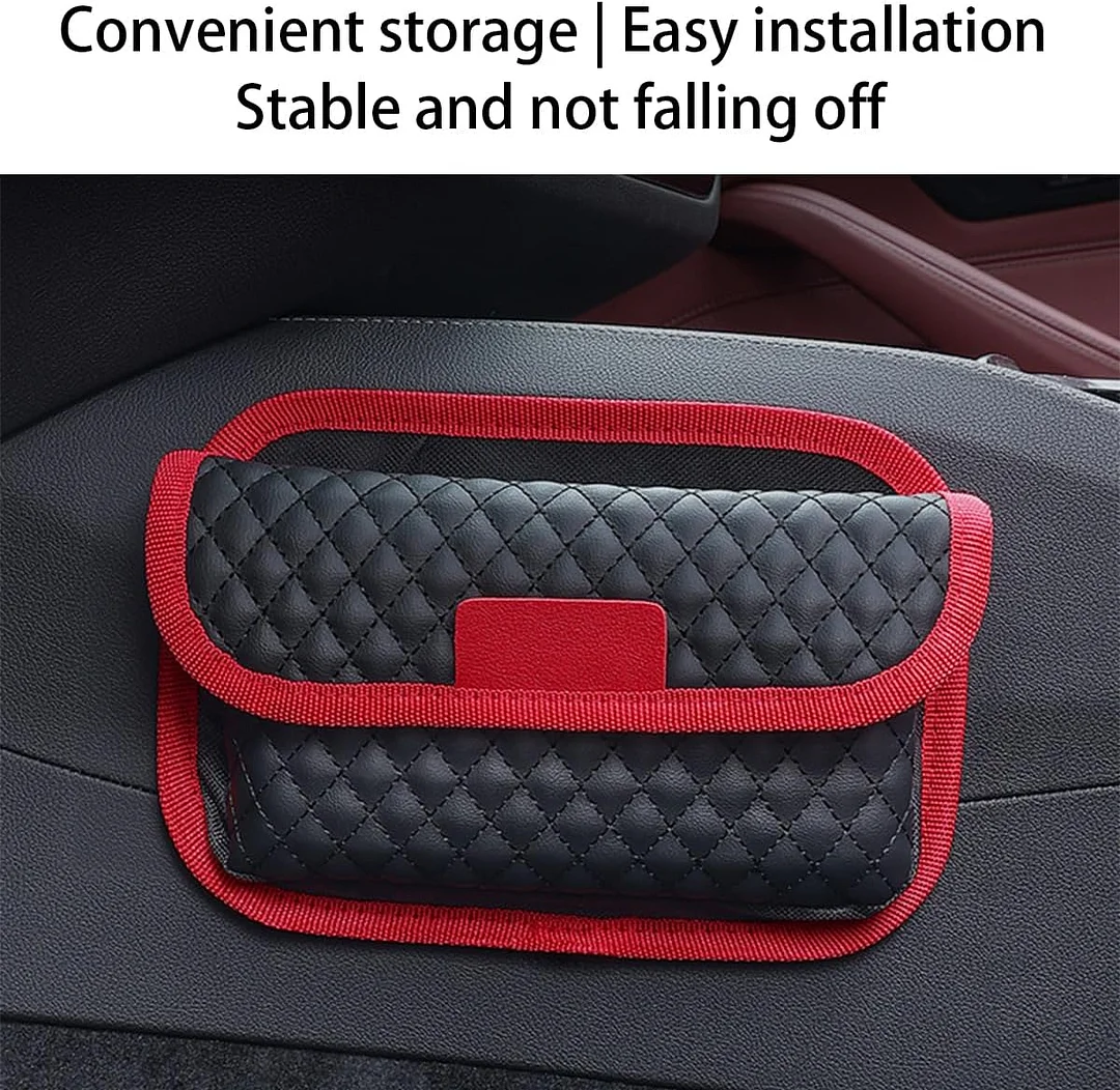 Car Seat Side Pocket Organizer, PU Leather Multifunctional Automotive Storage Bag for Phones Keys Cards, Mini Seat Gap Filler Pouch for Door Console, Universal Vehicle Accessories (Red)