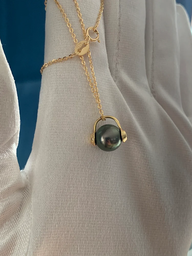 TINA PEARL Simple tahiti pearl necklace+chain s925