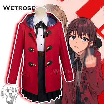 [Wetrose] Nina Iseri Girls Band Cry Cosplay Costume Red Coat Gaaruzu Bando Kurai Wig Full Set