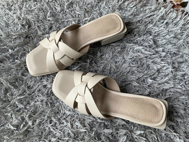 2020 summer high heels slippers woman pu leather open toe fashion slippers elegant woman shoes concise slides