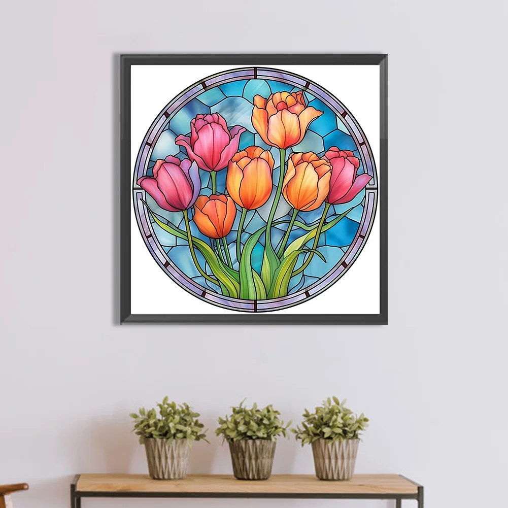 Diamond Painting - Full Round Drill - Stained Glass Flower(30*30cm)