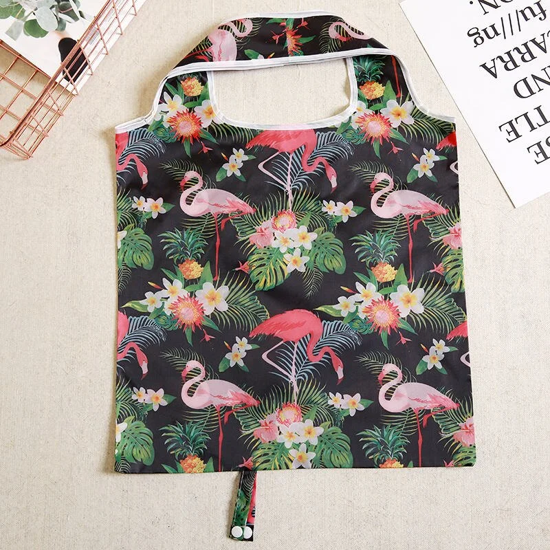 Flamingo Floral Hot environmental Reusable Portable Handbag Polyester foldable green shopping bag Tote Folding pouch handbags