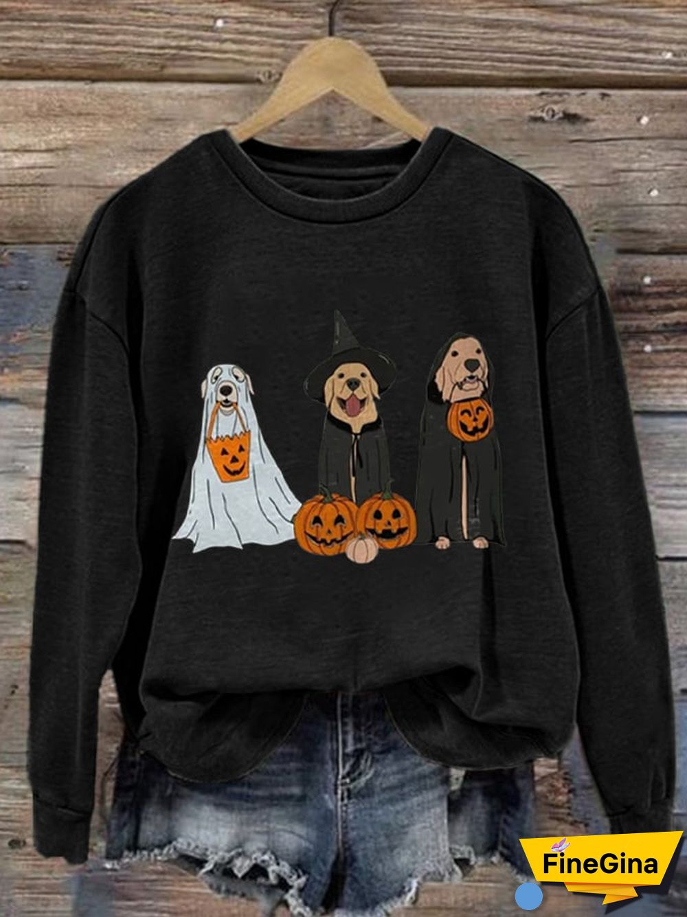 Retro Halloween Dog Pumpkin Print Sweatshirt