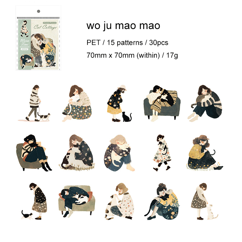 PET Sticker - Warm Time Series Cute Cat Dog Girl Character Landscape 