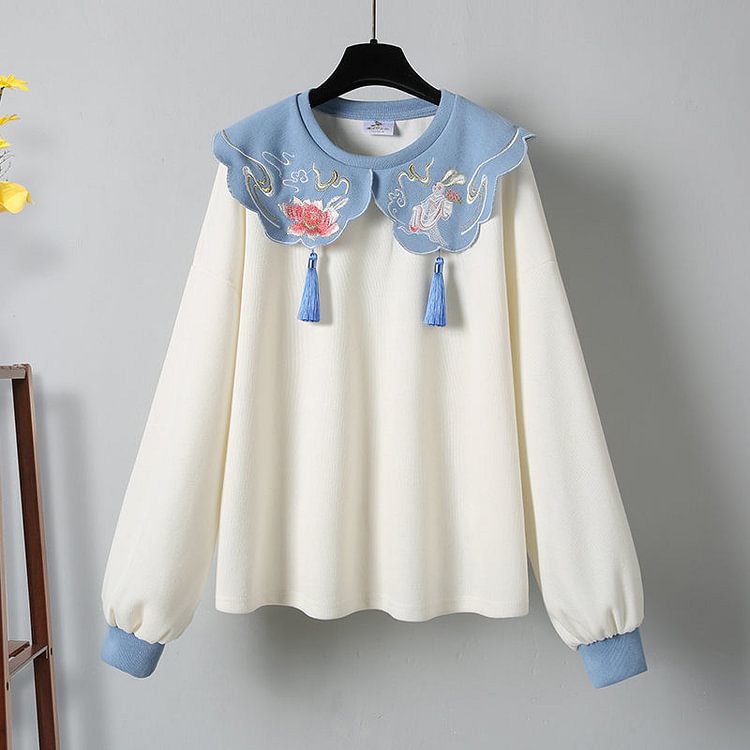 Loose Colorblock Fringed Hooded Vintage Sweatshirt Skirt Set - Modakawa