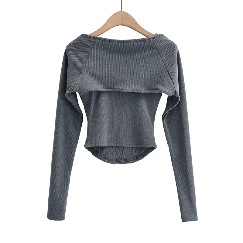 Ootddress Women Striped Stitching Slim T-shirt Female 2 In 1 Shrug Set Co-ord Crop Shrug And Corset Tank Tops Set Y2k Streetwear New