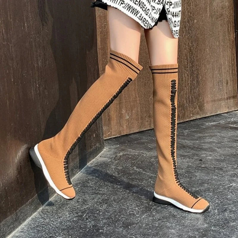 LookYno - Women Boots Lace Up Over-the-knee