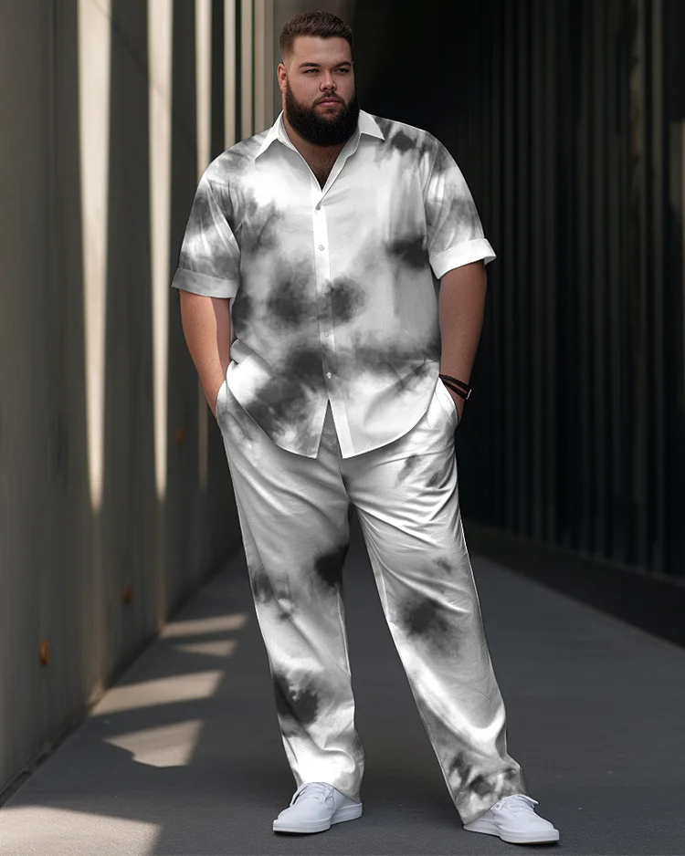 Men's Plus Size Craft Tie-dye Printed Short Sleeve Shirt Suit