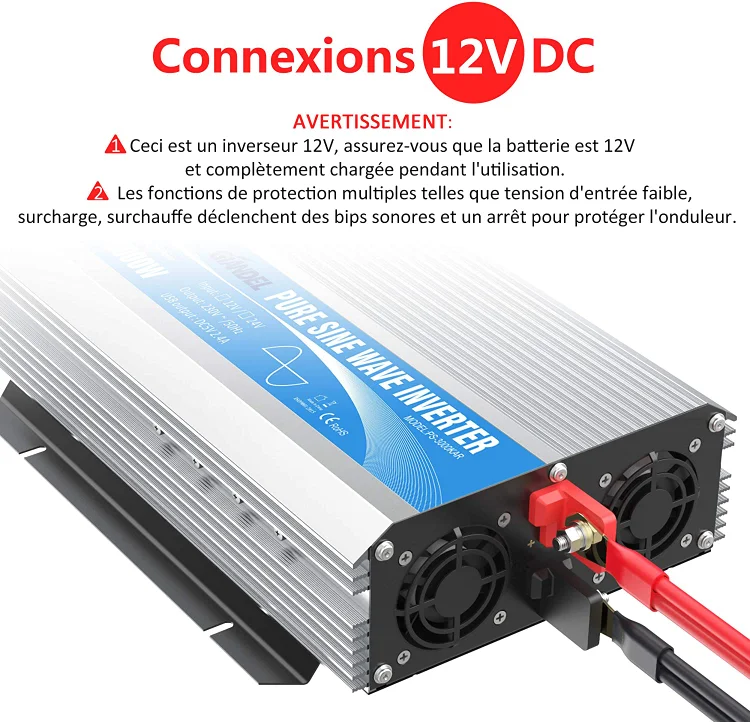 Pour la France】3000W Pure Sine Wave Power Inverter DC 12V to AC