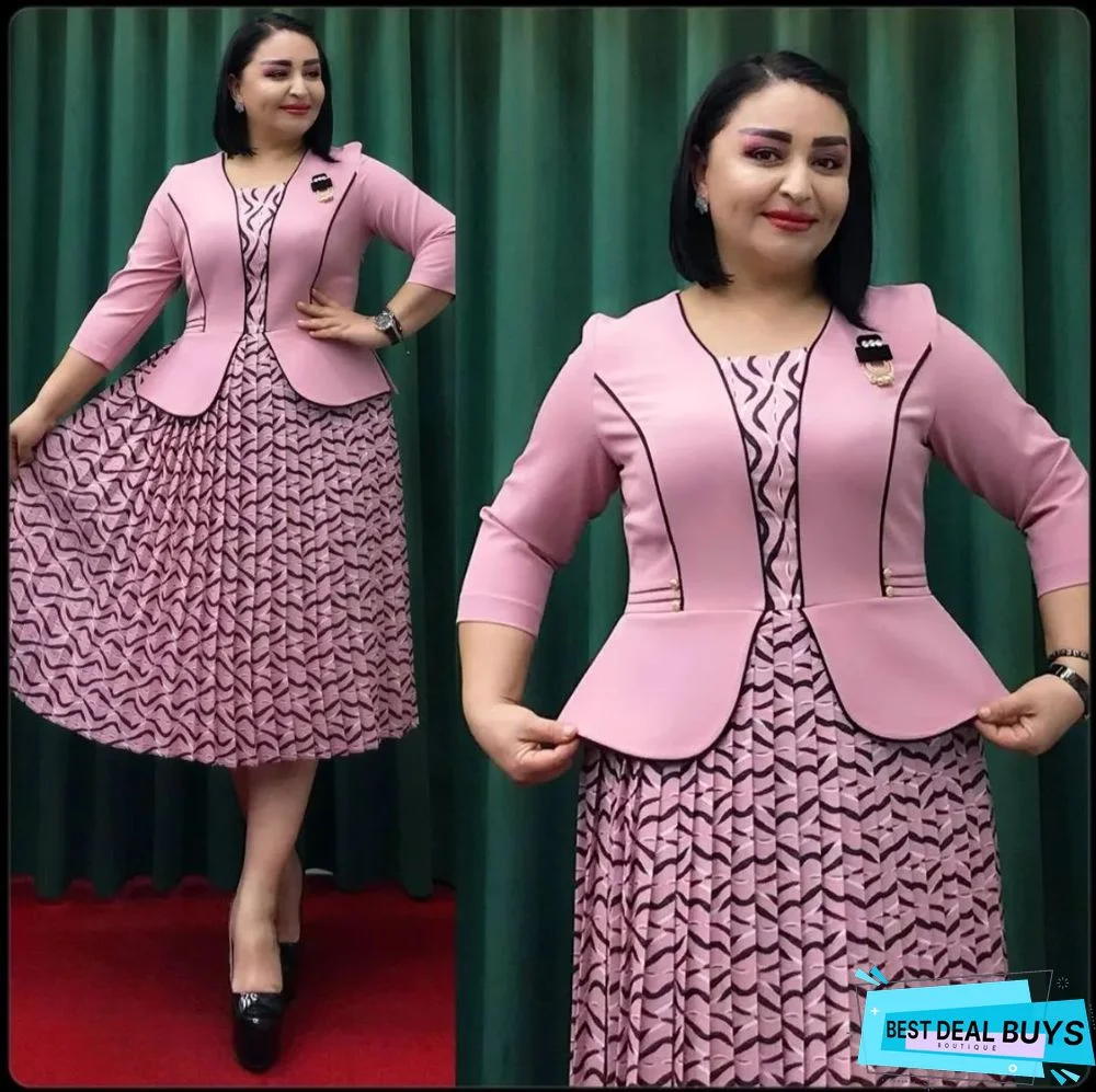 Women's African Plus Size Fake Two-Piece Dress