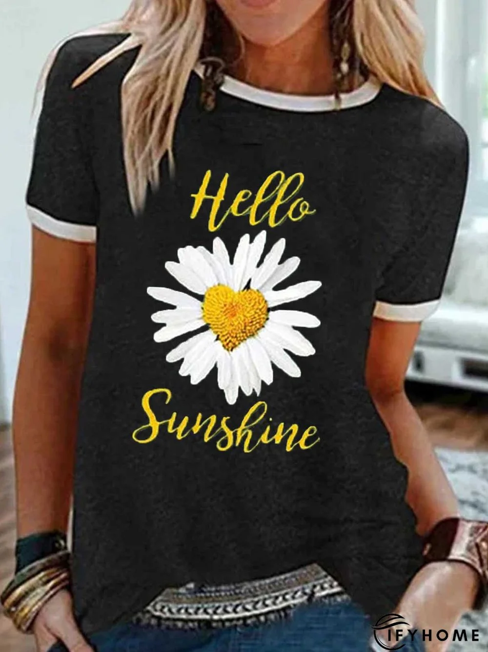 Green Cotton Round Neck Printed Casual T-shirt | IFYHOME