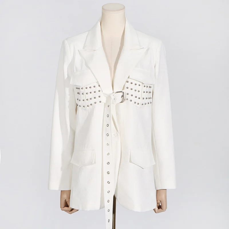Woherb Woherb Brand Rivevet Small Suit Female Autumn 2024 New Fashion Silhouette Loose Long Sleeve Tie Coat-Outfit Ideas