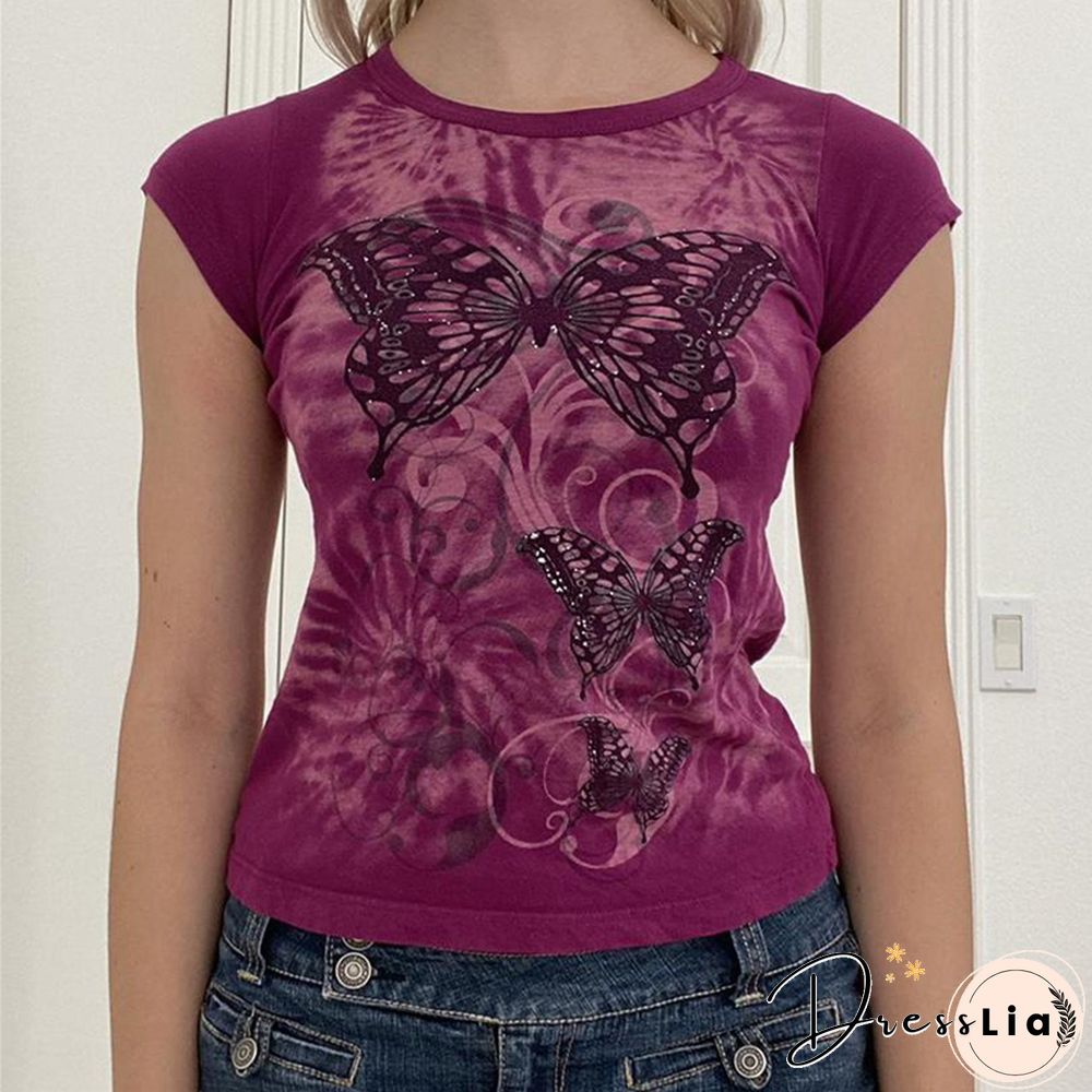 Vintage Women Graphic T Shirts Y2k Clothes Summer Kawaii Harajuku Tee Goth Fairy Grunge Crop Tops Emo Aesthetic Sweats