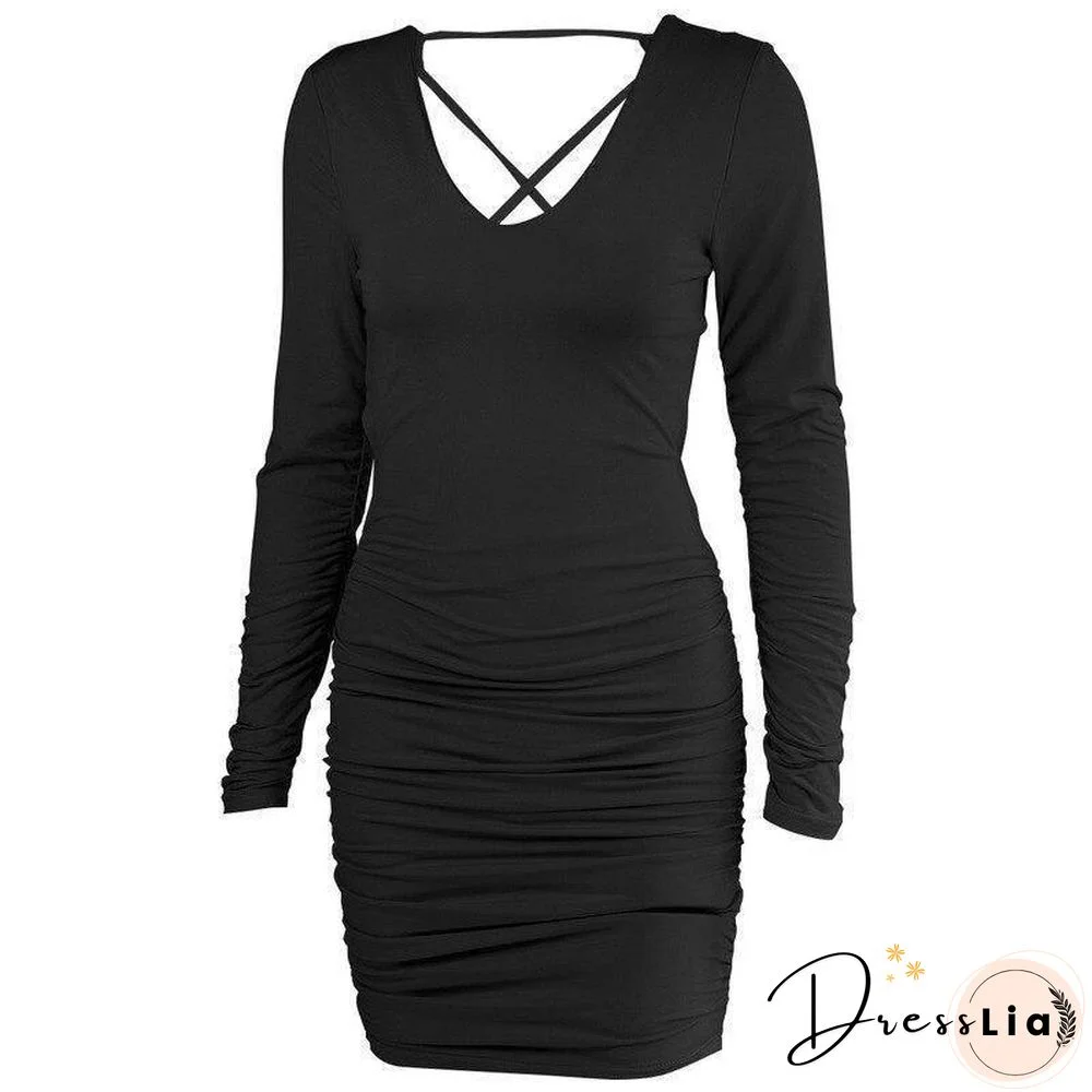 Autumn Woman Clothes Sexy Party Mini Black Dress Long Sleeve Solid Color Bandage Dresses For Women Fall Women's Clothing