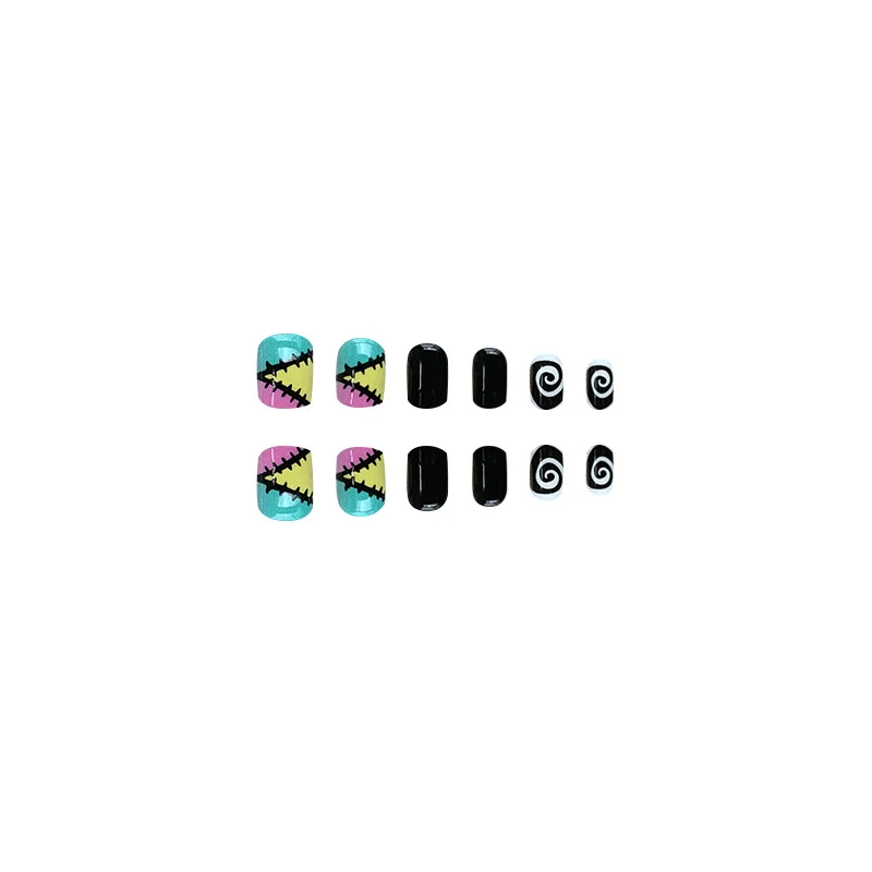 Churchf Churchf Ghost Face Beauty Nail Piece Black And White Vortex Wear Armour Fake Nail Square Short Nail Piece Direct Removable