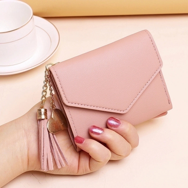 Wallet Ladies New Short Tassel Pendant Litchi Pattern Wallet Card Holder Cute Coin Purse In Stock