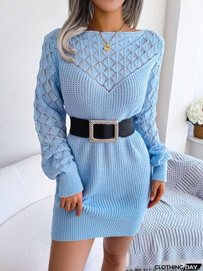 Openwork Boat Neck Sweater Dress