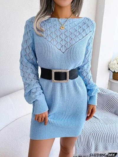 Openwork Boat Neck Sweater Dress