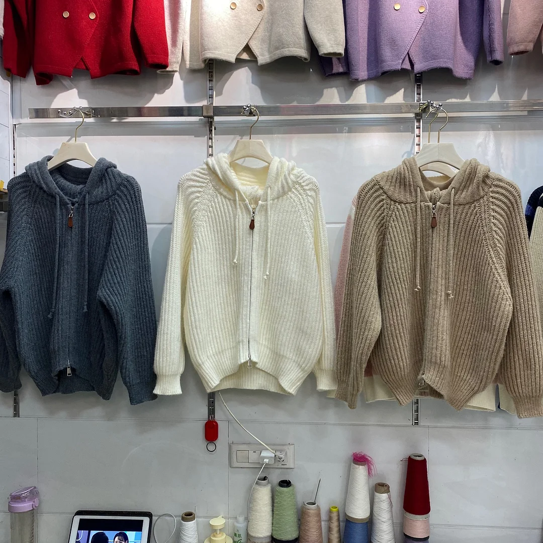 Churchf Version Lazy Wind Pit Zipper Hooded Cardigan Female Fashion Short Gentle Wind Soft Waxy Sweater Coat Female