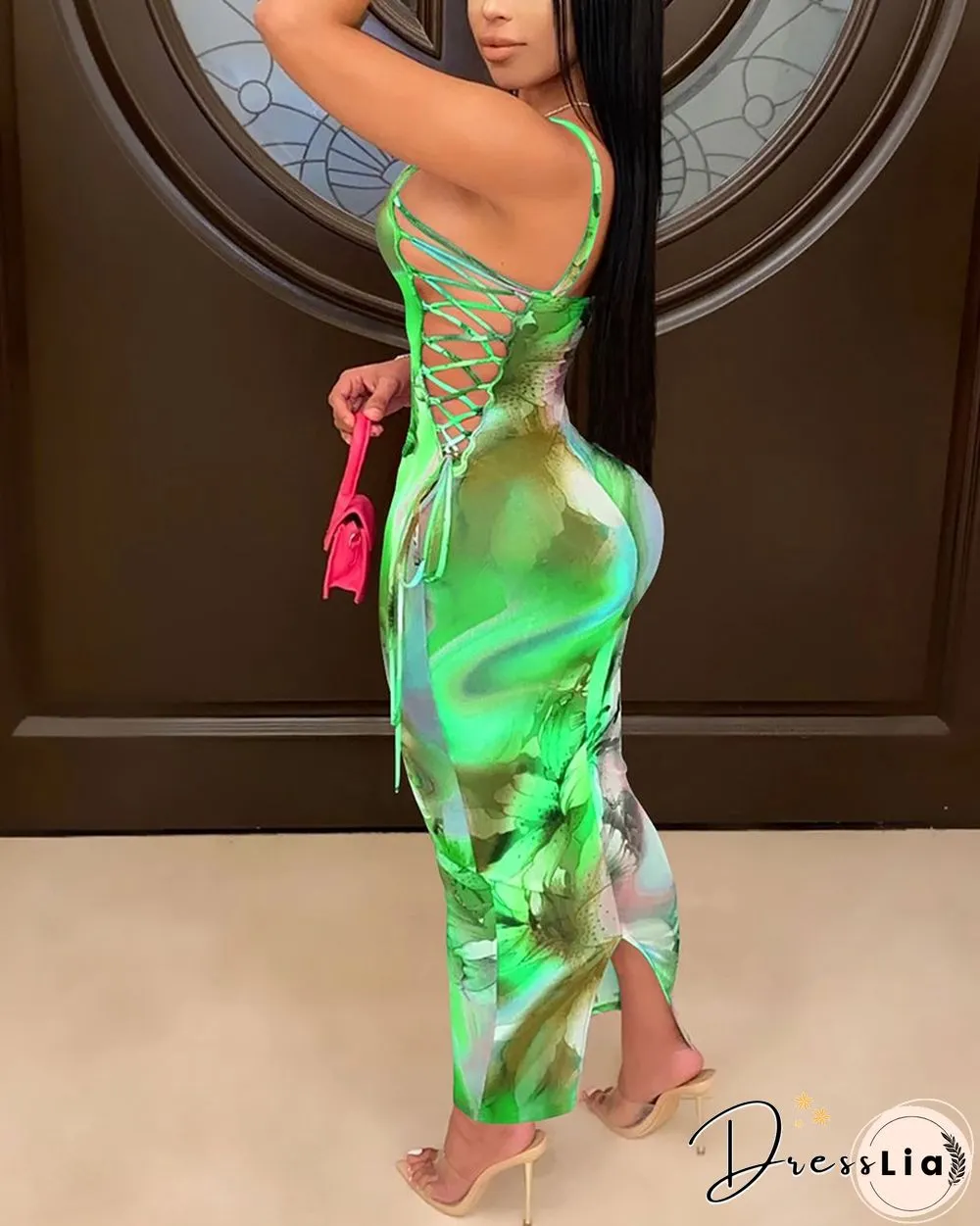 Tie Dye Sleeveless Slim Slit Midi Dress