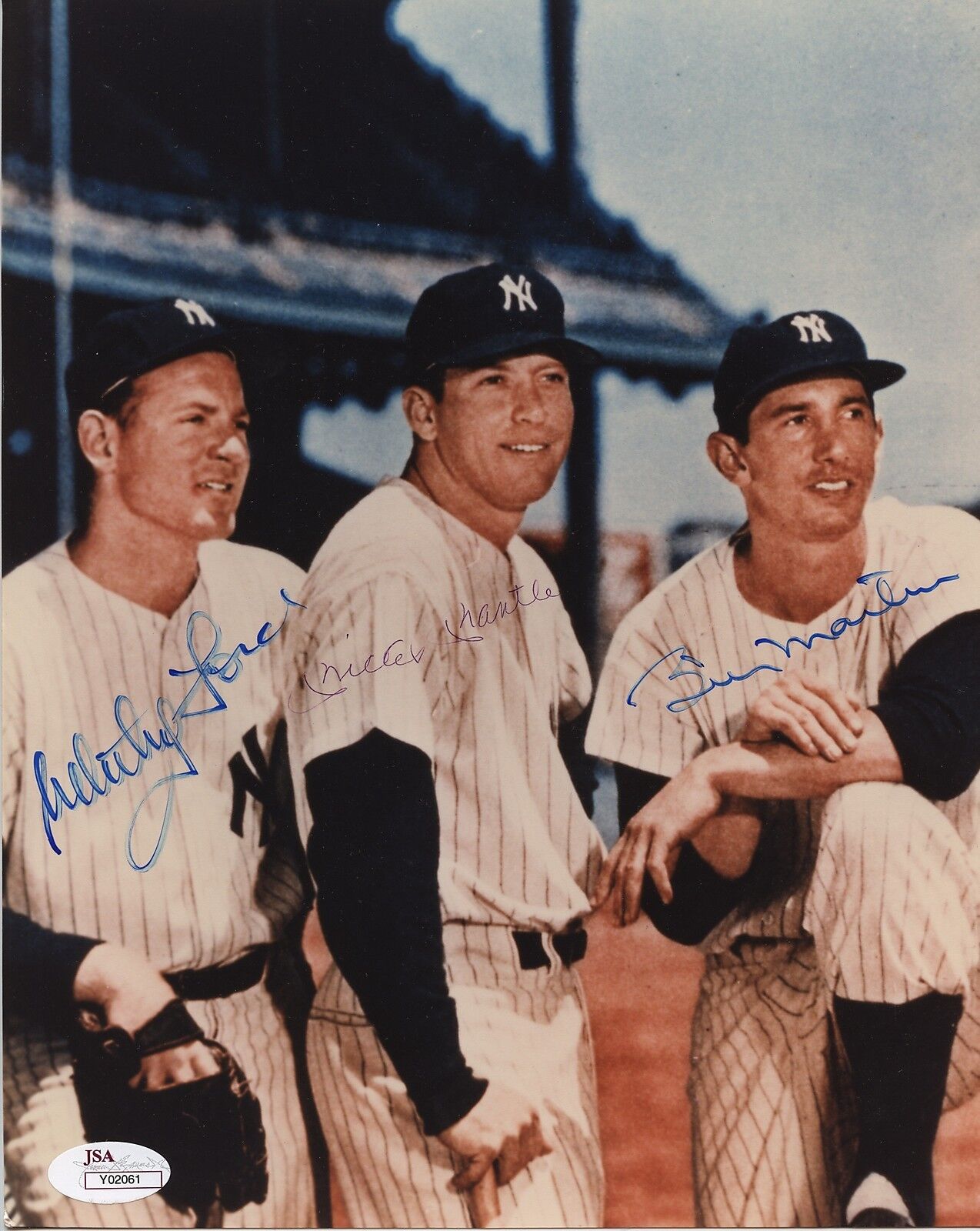 Mickey Mantle Billy Martin Whitey Ford 8x10 Autograph Auto JSA LOA signed Bill