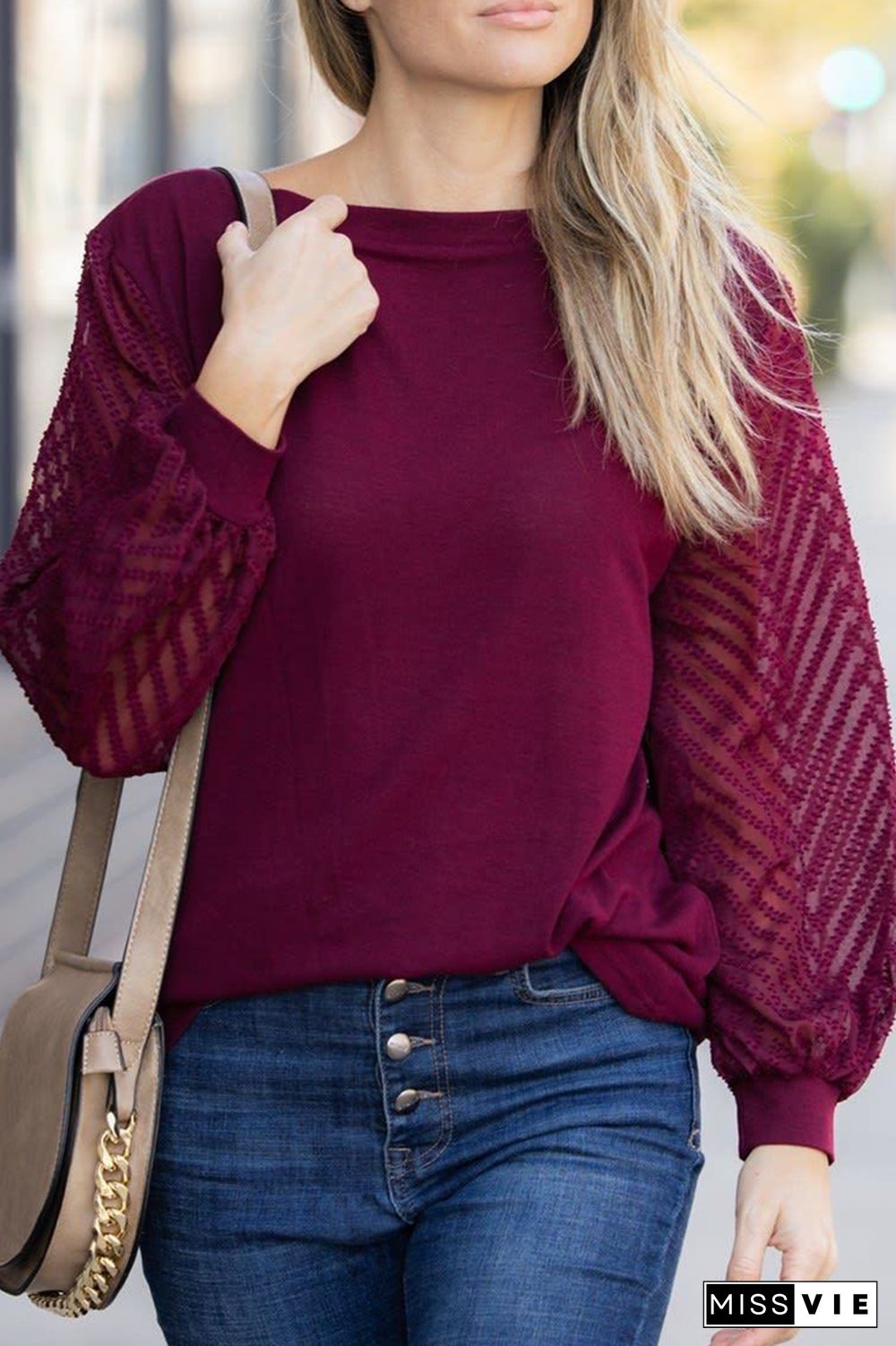 Fashion Solid Split Joint O Neck Tops