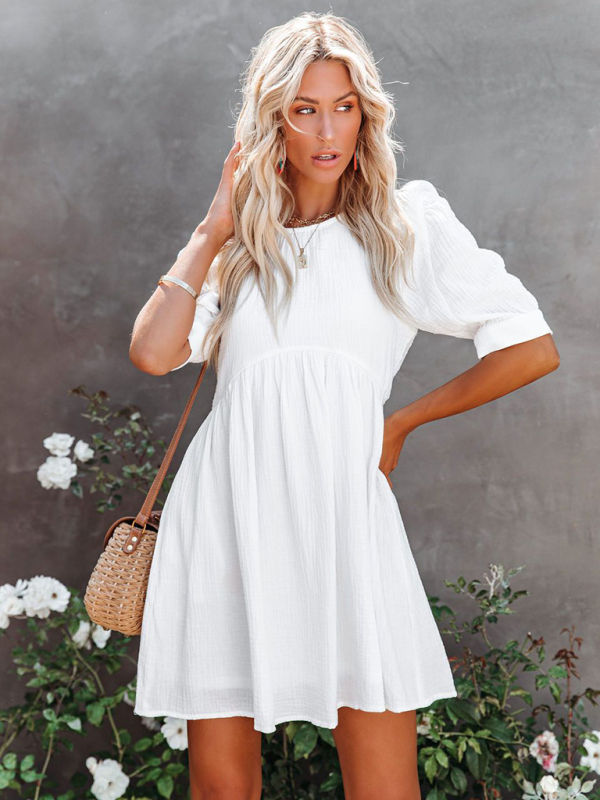 Mature Women New Spring And Summer Solid Color Mini Dress