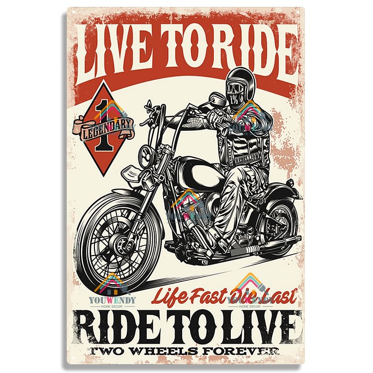Live to ride - Enseigne Vintage Métallique/enseignes en bois - 20*30cm/30*40cm