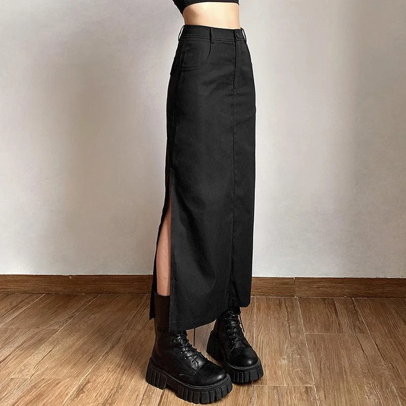 Brownm Academia Side Slit Maxi Skirt