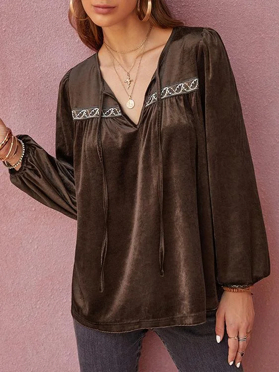 Boho style brown velvet top