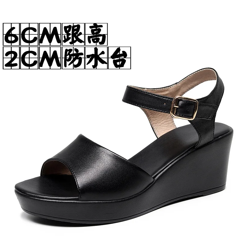 Breakj Breakj Layer Of Cow Skin Summer New Thick-Bottomed Beach 11CM Slopes And Women's Sandals High Heel Waterproof Table Comfortable Pine Pastry Fish Mouth Shoes