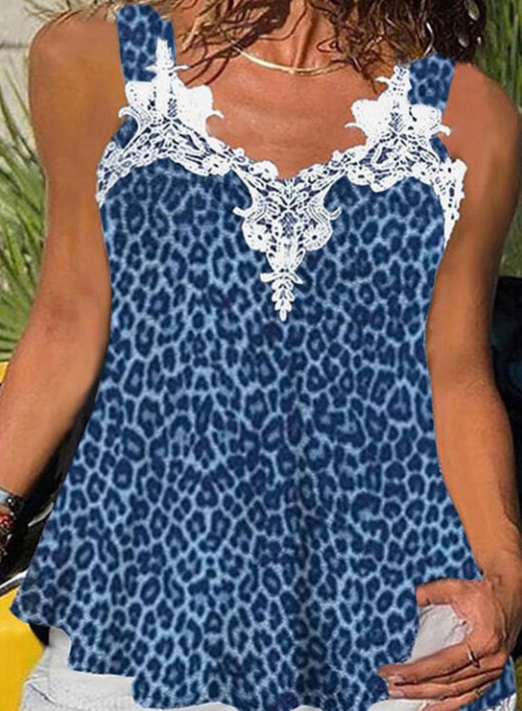 Women's Cami Tops Leopard Print Lace Top