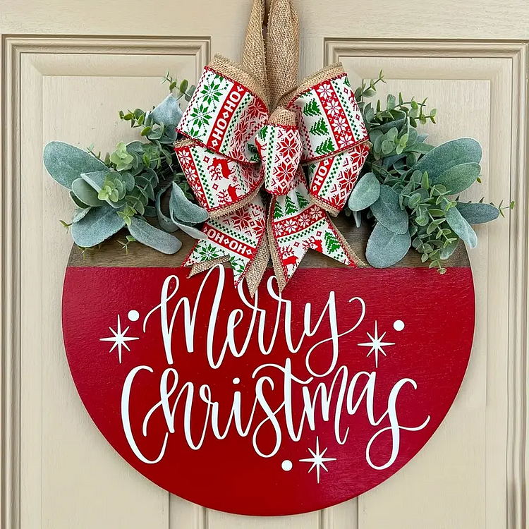 Christmas Door Decoration Wreath,Christmas Door Wreath Wooden Board Hanging Decoration Wreath - BSZXP0007