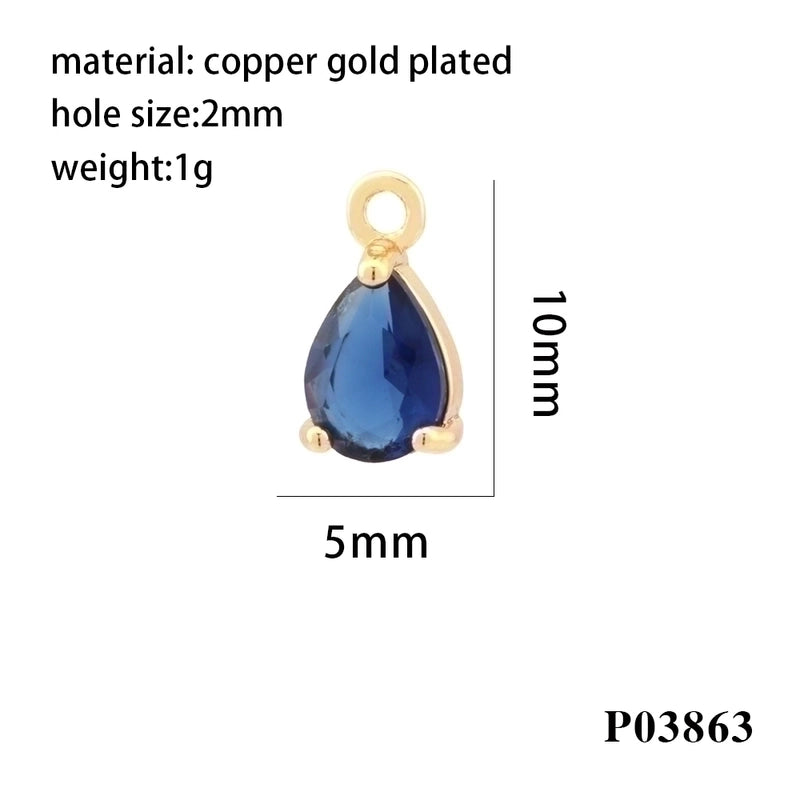 Minimalist Water Droplets Copper Plating Inlay Zircon 18k Gold Plated Charms
