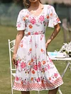 Floral-Print Flared Sleeves Midi Dress