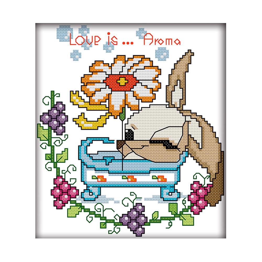 

Bunny loves floral fragrance - 14CT Stamped Cross Stitch - 19*17cm, 501 Original