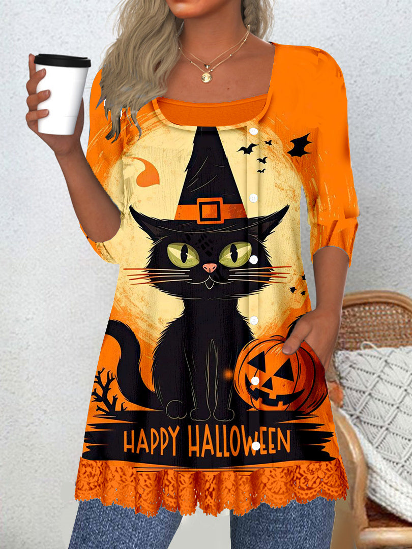 Women Long Sleeve V-neck Graphic Floral Printed Top