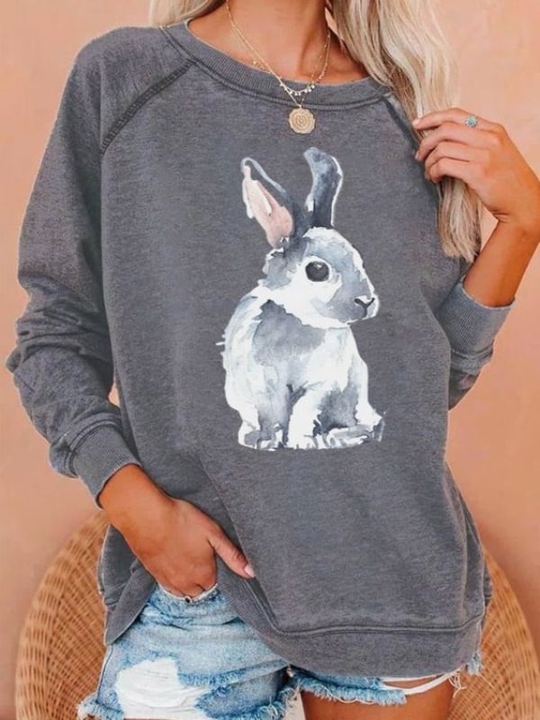Women's Bunny Print Casual Sweatshirt