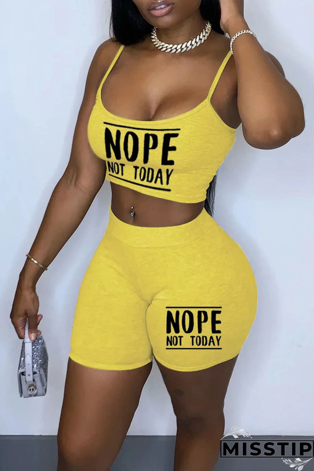 Khaki Sexy Print Patchwork Spaghetti Strap Sleeveless Two Pieces