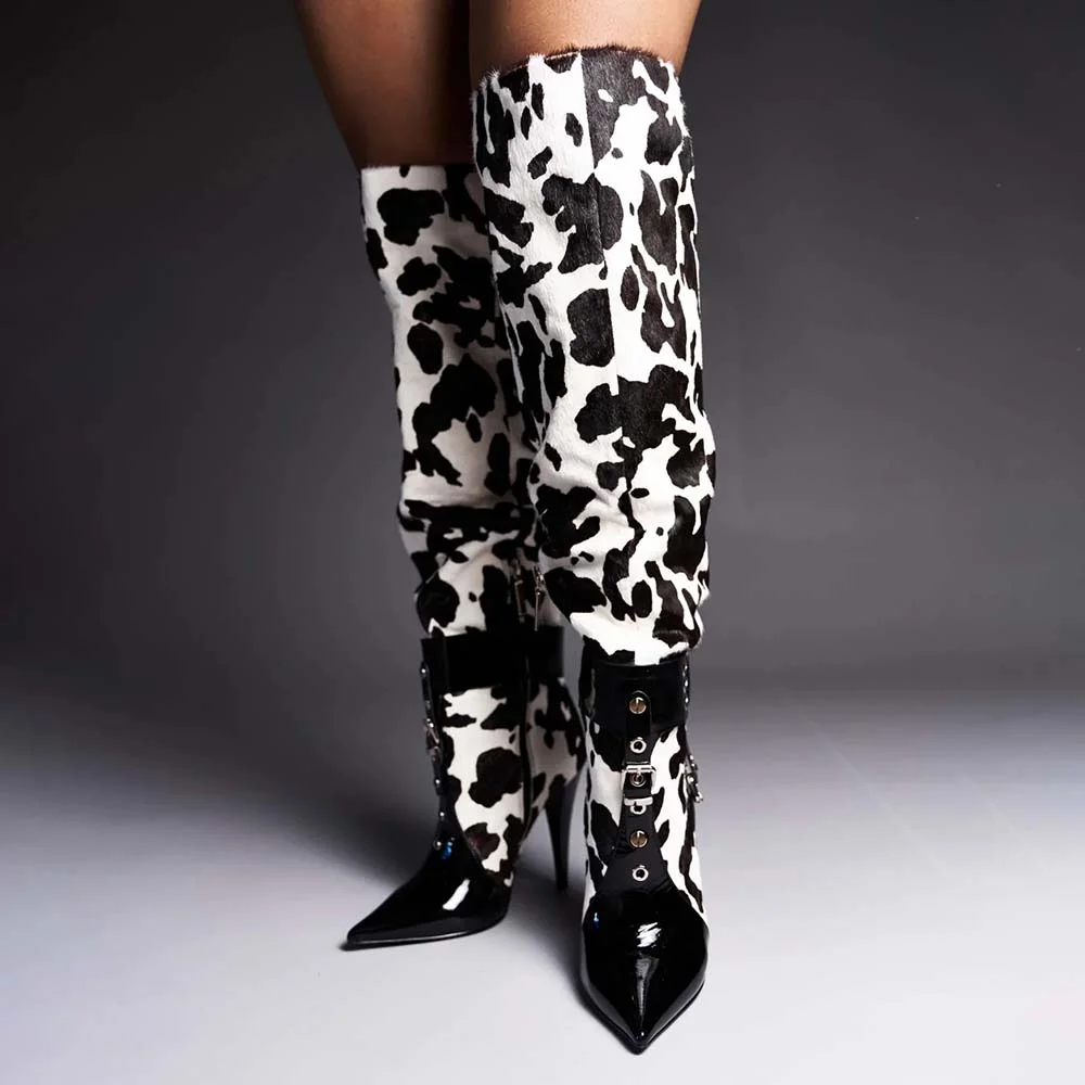 Milk Knee Boots Pointed Toe Stiletto Heels Comfortable Women's Boots