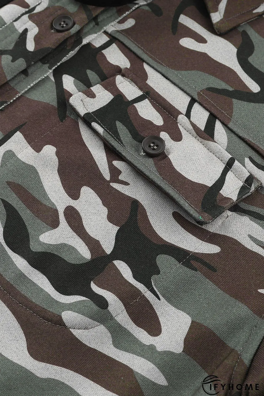 Green Camo Print Button up Hooded Jacket | IFYHOME
