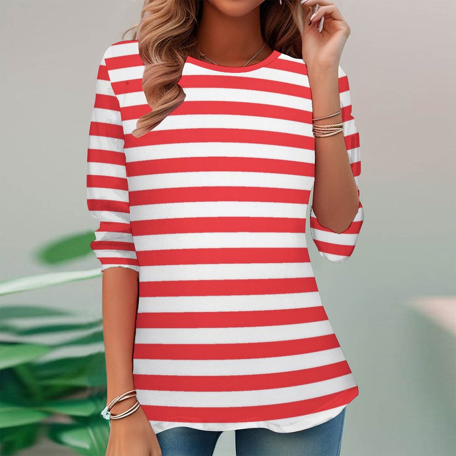 Women Long Sleeve V-neck Graphic Floral Printed Top