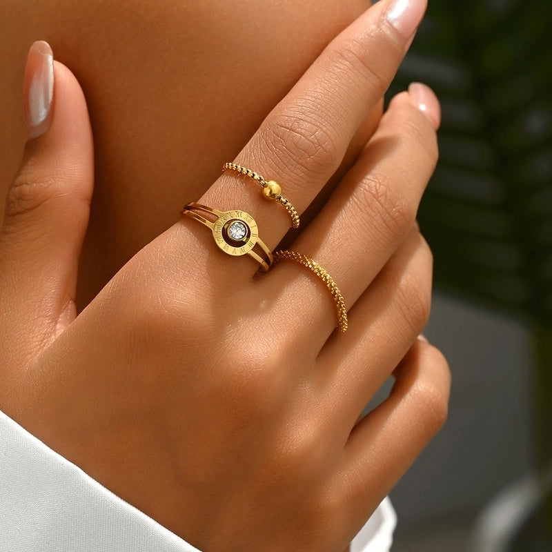 Elegant Minimalist Classic Style Roman Numeral 201 Stainless Steel Stainless Steel Rings