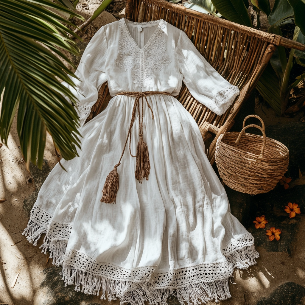 Women's Holiday Casual Linen V-Neck Maxi Dress