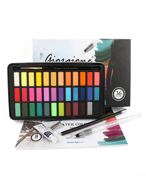 36 Colors Solid Watercolor Paint Set With Tool Kit-Himinee.com