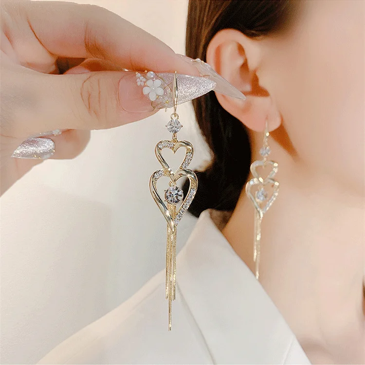 💝Long Double Heart Tassel Earrings