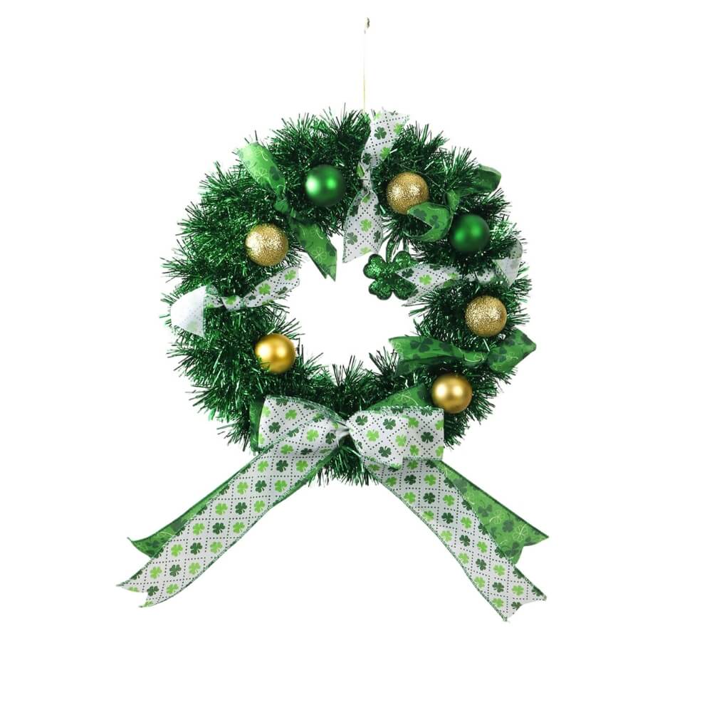 St. Patrick&rsquo;s Day Shamrock Wreath with Green Ribbon Bow