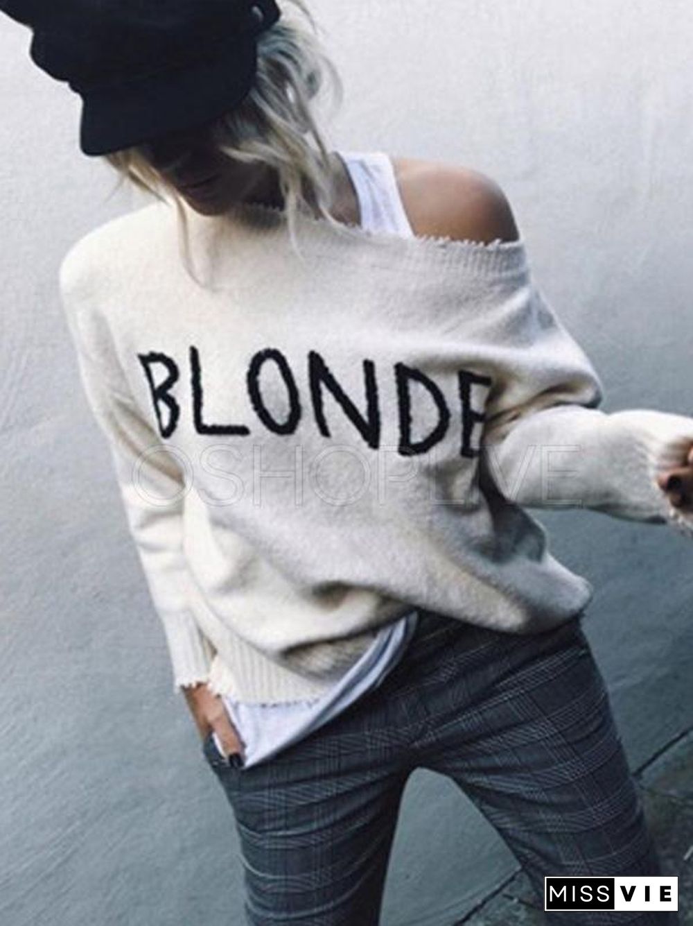 Hipster Letter Embroidered Crewneck Sweater