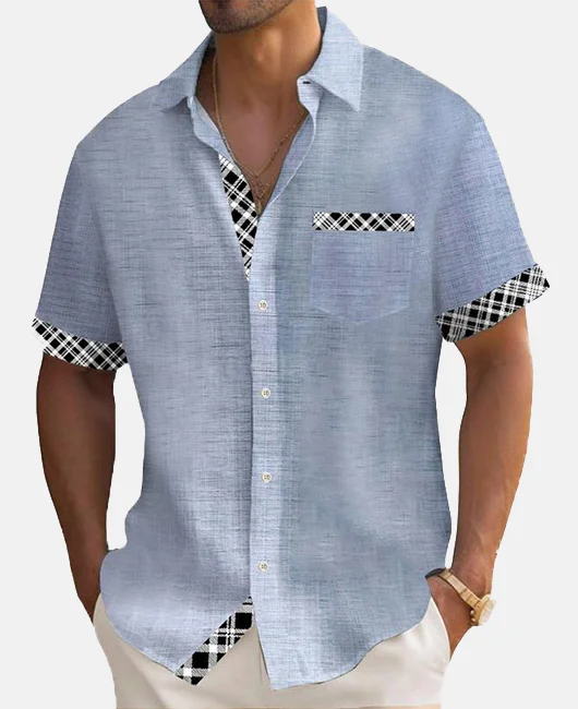 Business Casual Linen Patchwork Single Breasted Shirts 