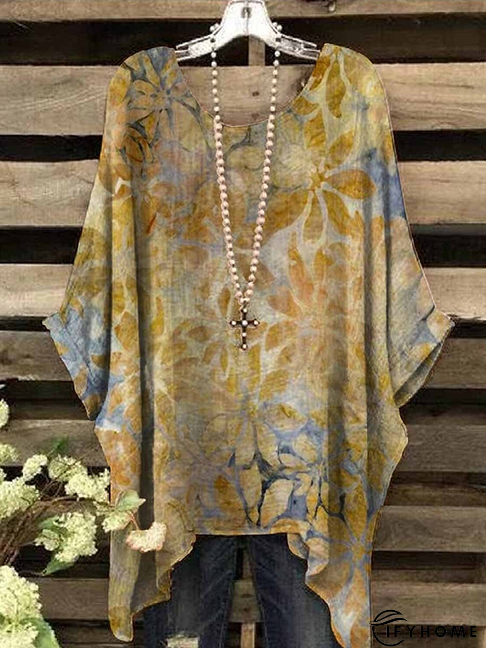 Women's T shirt Tee Flower Casual Daily Floral T shirt Tee Half Sleeve Print Crew Neck Ethnic Loose | IFYHOME